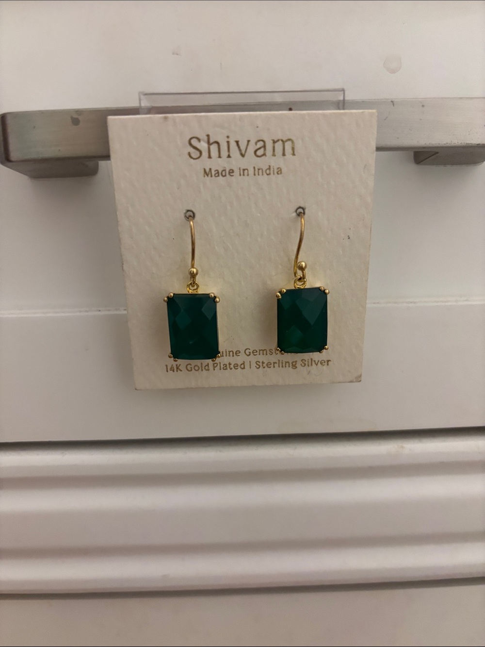 Shivam Gold-Plated Genuine Green Onyx Square Drop Earrings